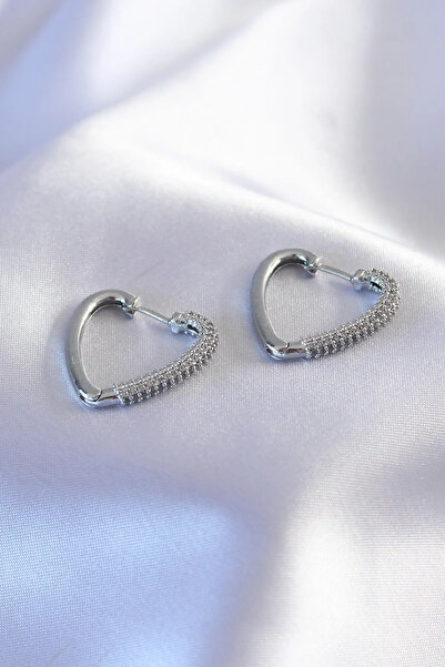 ALKASAZ Silver Color Zircon Stone Heart Model Women's Earrings
