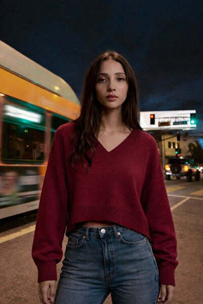 HAKKE Women's V-Neck Soft Texture Knitwear Sweater