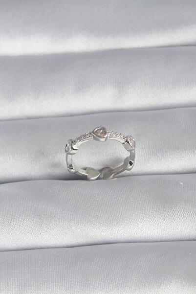ALKASAZ Brass Silver Color Heart Model Zircon Stone Detail Women's Ring