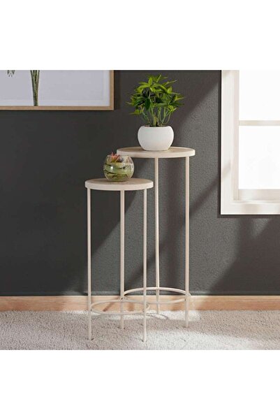PAN HOME York 2 Pc Set Round Planter Stand 28x28x70cm, 23x23x60cm - Natural