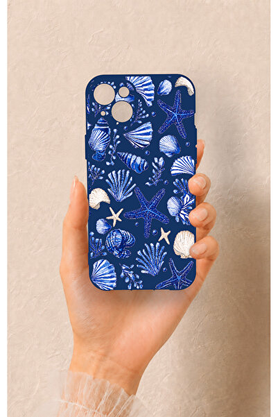 Vip Case iPhone 14 Plus/15 Plus Uyumlu Deniz Kabuğu Desenli Silikon Kılıf