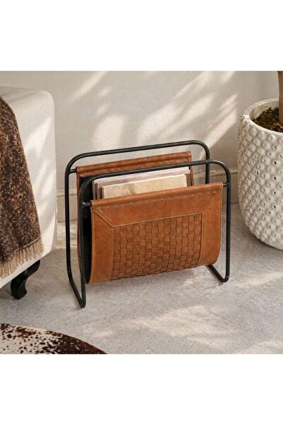 PAN HOME حامل مجلات دافوس من الجلد 39x24x36 سم - بني