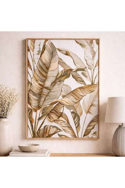 PAN HOME Tropic Leaf Printed Canvas Wall Art 50x70cm - Gold & Green