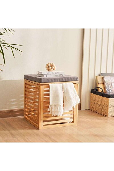 PAN HOME مقعد تخزين من الخيزران من إيكوفايب 40x40x45 سم - طبيعي