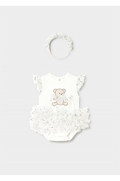 MAYORAL Baby Girl Tulle Bodysuit with Headband White 1729
