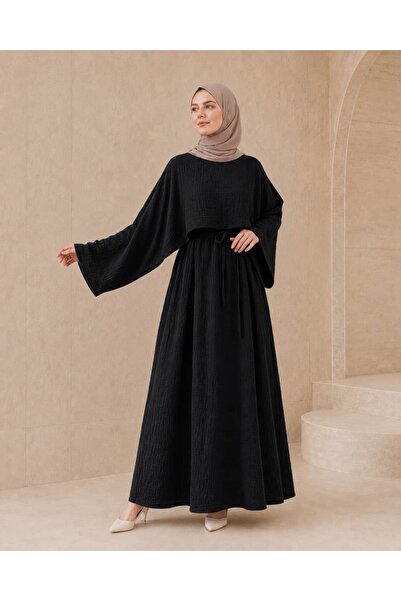 Nissra فستان أنكا نور كبير الحجم من الموسلين مع عباءة أمامية 145 سم ANKA265156