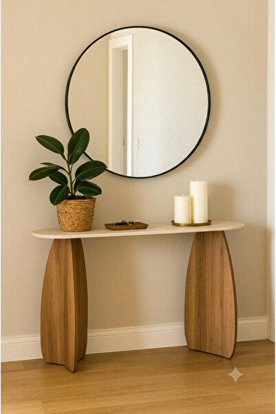 Icon Modern Console Table 140X40X80 cm - Brown Wooden Base with Beige Top for...