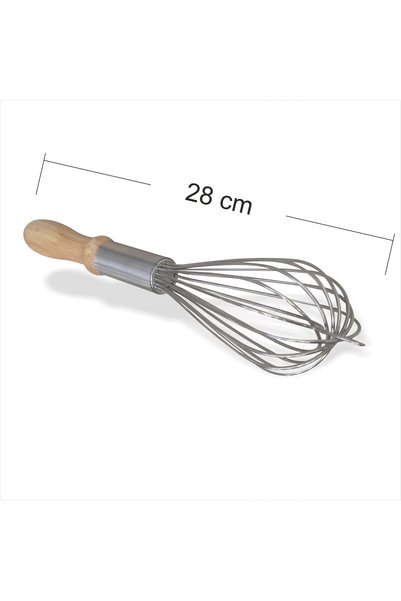 M3DECORİUM Natural Wood Handle Stainless Steel Whisk Wire Egg Cake Sauce Whisk Tool Large Size Practical Hand Mixer Kitchen Utensils Dowry Set Pastry Supplies Durable Metal Whisks