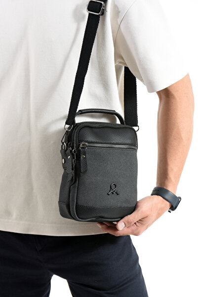 MEGA POLO CLUB OF COLORS NEW JERSEY Black Men's Canvas Handbag with Cross Sho...