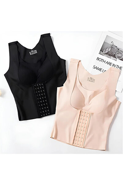 SWEETKORSE Dikişsiz Şekillendirici Bralet Atlet Korse Yuvarlak Yaka Çıkarılabilir Pedli Balenli Dik Duruş Korsesi Posturex