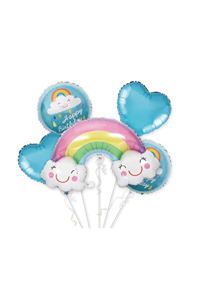 MP Mirific Party Set de 5 baloane metalice, cu model curcubeu, albastre
