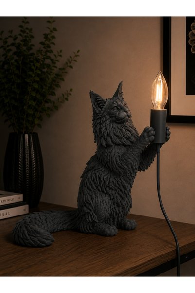 3dlab 3D Lab Premium Decorative Table Lamp with Black Cat Figure
