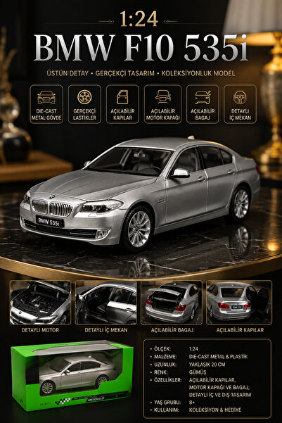 craftivio 1:24 BMW F10 535i Gümüş Die-Cast Metal Model Araba - Açılabilir Kap...
