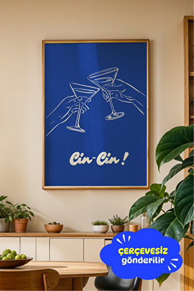 Clumsy Kokteyl Temalı Poster Baskı – Cin Cin Yazılı Minimal Tasarım