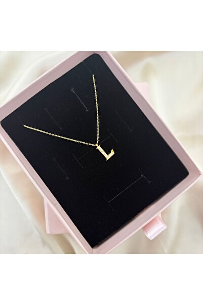 Lovera Jewellery 925 Ayar Gümüş Sertifikalı 14K Gold Renk L Harfli Harf Kolye