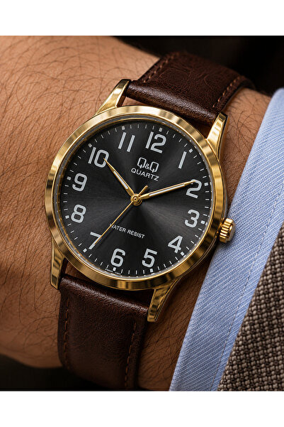 Q&Q Men's Wristwatch with Leather Strap, Casual & Classic, Gift Boxed