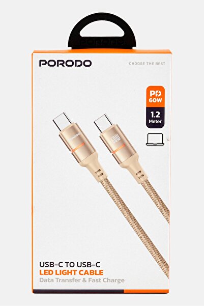 porodo Type C To Type C Led Light Cable, Gold