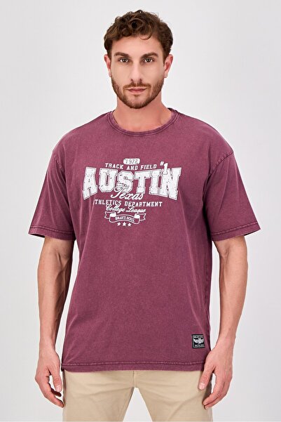 Brave Soul Men Crew Neck Plain Short Sleeve T-Shirt, Ash Burgundy