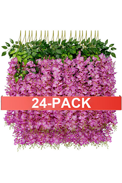 choice2 Fuchsia 24PCS Artificial Wisteria Flowers Hanging Garland Fake Ivy Vi...
