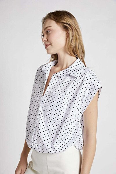 armalife 4579 Polka Dot Pattern Balloon Cut Short Women's Shirt with Pocket D...
