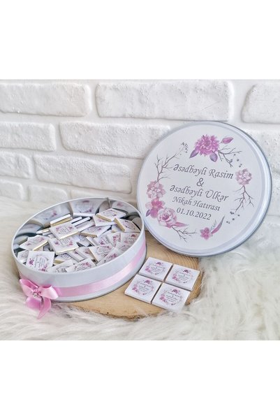 Sweet Story 150 Adet Pembe-Mor Çiçekli İsme Özel Nişan-Nikah-Düğün-Söz Hatıra...
