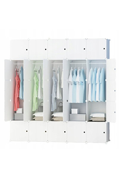 Muvu Dulap modular mare, alb, spațios, de dimensiuni XXL, pentru haine, cu ra...