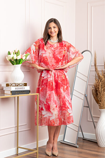 OEM Rochie dama Theresa din voal cu imprimeu floral corai