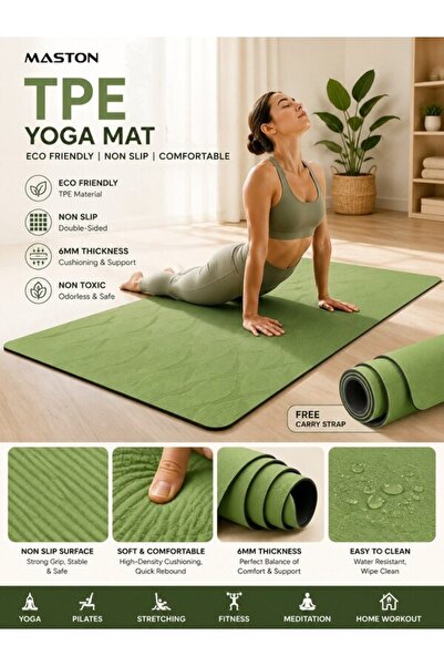 MASTON TPE Eco-Friendly Non-Slip Yoga Mat for Home & Gym Workouts, Pilates Ex...