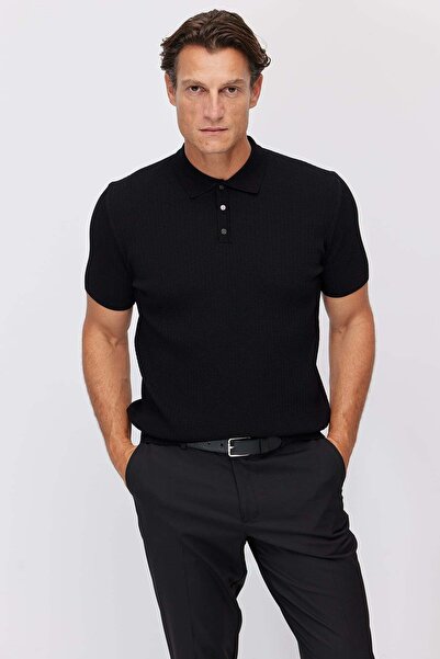 PAULMARK Men's Textured Polo Collar Knitwear T-Shirt