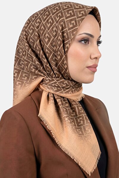 hadiora Women's Salmon Brown F Patterned Flared Scarf
