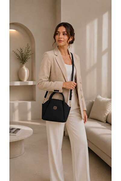 wellhome Women's Black Shoulder Bag with Cross Strap and Gold Accessories, St...