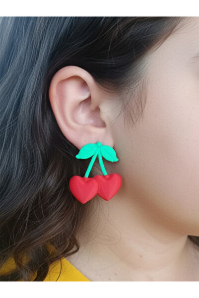 Fullment Girl's Earrings with Cute Heart and Cherry Figures - Joyful Fruit Se...