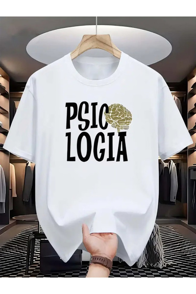NOURAM تي شيرت رجالي بتصميم علمي مع نص وطباعة PSICOLOGIA - علم النفس الإسباني...