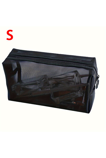 Choice1 S 1PC Travel Black Mesh Cosmetic Bag Zipper Makeup Bag For Women Wash...