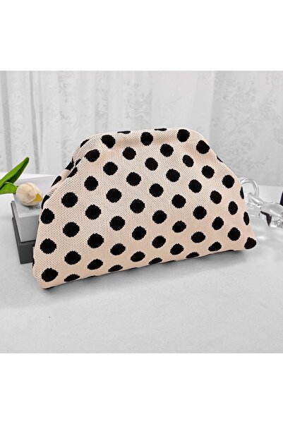 Choice4 Beige European and American Retro Polka Dot Makeup Bag, Knitted Color...