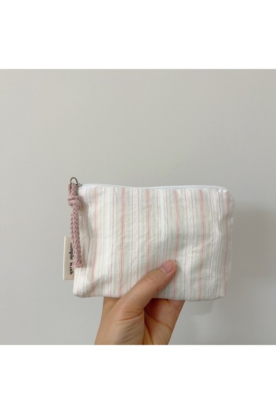 Choice1 C Pink Striped Women Makeup Bag Cute Wallet Mini Cosmetic Bags Portab...