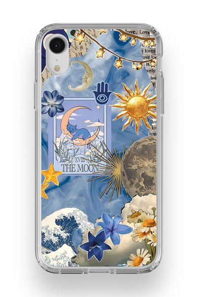 FLAMENKO iPhone Xr Compatible Moon Sun Vintage Sky Pattern Transparent Phone ...