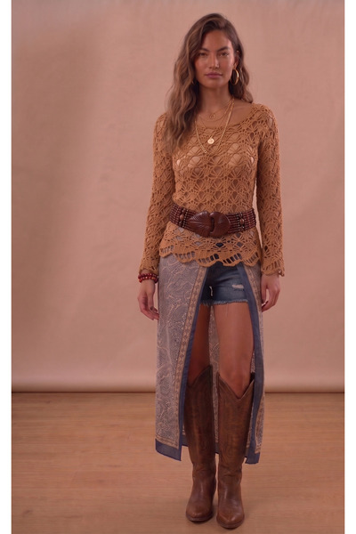 El Örgüsü File Bikini Üstü Cover Up Bluz - Özel Üretim