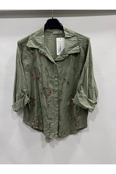 della moor Women's Khaki Italian Large Size Floral Embroidery Sequin Embroide...