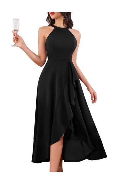 Dotail Rochie elegantă de damă, cu guler tip halter, croială în linie A, tiv ...