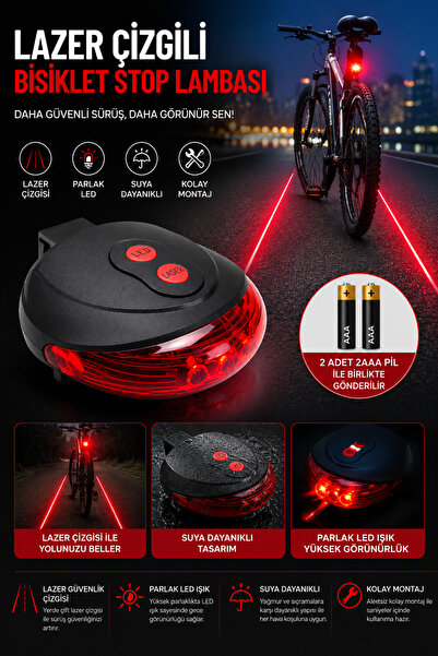 MUBX Bisiklet Arka Işık Stop Lambası Lazer Şeritli Arka Led Aydınlatma