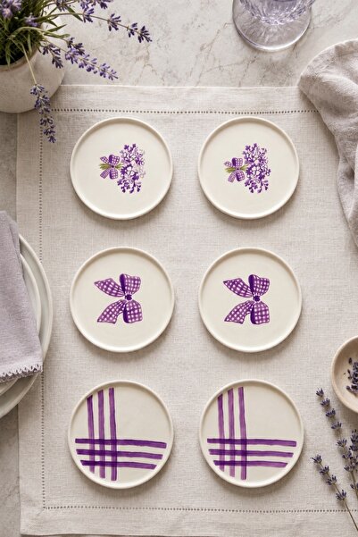 Papart Lila Gift 6-Piece Handmade Ceramic Cake Plate 20 cm Lilac Patterned De...