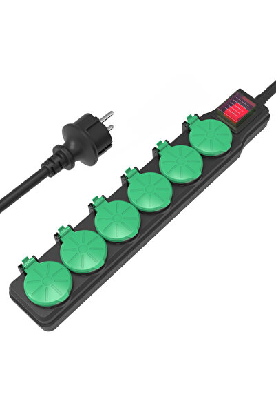 POWERTECH πολύπριζο PT-1071, 6x schuko, IP44, 16A, 1.5m, μαύρο