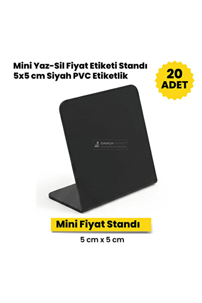 DamgaMarket 20 Adet Mini Yaz-Sil Fiyat Etiketi Standı 5x5 cm Siyah PVC Etiket...