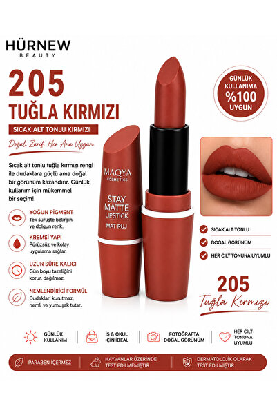 Genel Markalar HÜRNEW mat stay lipstick 205 tuğla kırmızı