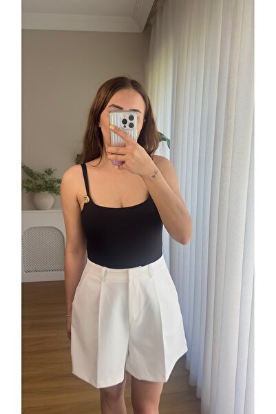 Butikrenginyılmaz Metal Aksesuarlı İp Askılı Çıtçıtlı Body Bodysuit