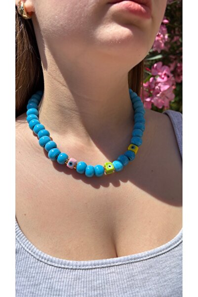 elamimdunyasi Blue Colored Evil Eye Glass Murano Bead Necklace