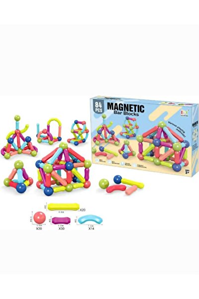 OEM Set constructii magnetice 84 piese, tije si bile magnetice.+3 ani