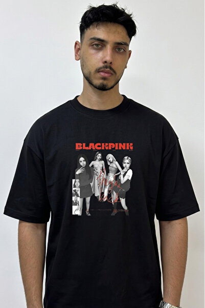 Anetos Μαύρο μπλουζάκι BLACKPINK K Pop με στάμπα και σχέδιο σε μεγάλο μέγεθος
