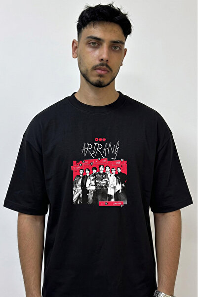 Anetos Bts Kpop_3 Design Printed Oversize Black T-Shirt